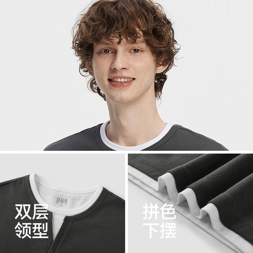 [商场同款]森马短袖T恤男V领假两件上衣华夫格2025新款秋装拼色潮 商品图3