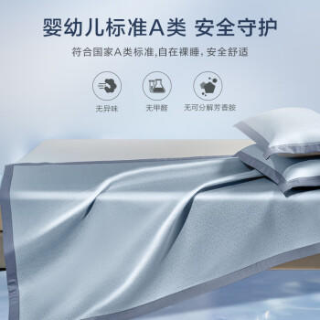 罗莱家纺 A类冰丝席【可机洗】抗菌防螨凉席床笠款三件套蓝180*200*30 商品图6