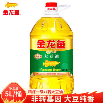 金龙鱼精炼一级大豆油5L 非转基因大豆油家用炒菜煎炸食用油植物油 /粮油调味 /食用油 /大豆油 商品图0