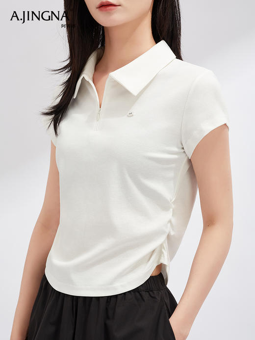 【日常通勤】阿菁娜简约通勤修身学院风Polo领T恤F30X302020 商品图3