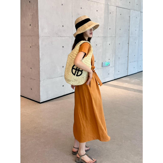 2506301    橙色显白 亚麻连衣裙 商品图1