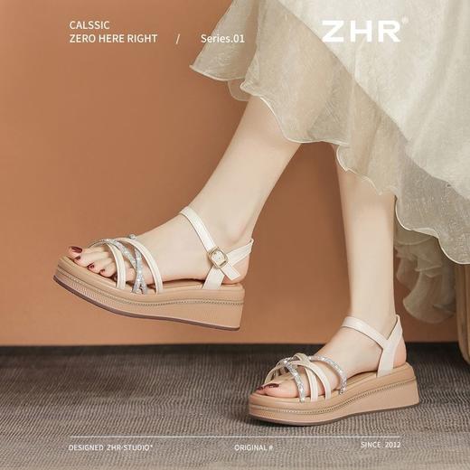 ZHR则则水钻5CM坡跟凉鞋女夏季仙女风凉鞋女外出百搭气质高跟鞋女 商品图7