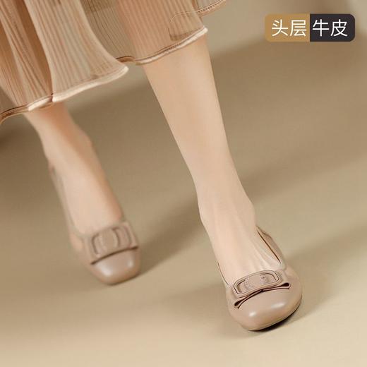 ZHR则则头层牛皮真皮透气网纱镂空浅口粗跟单鞋2025新款百搭女鞋 商品图8