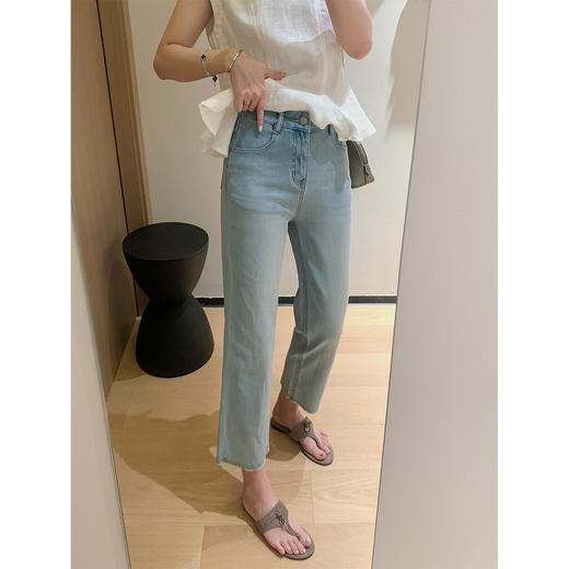 春夏新款！2025 面膜法棍裤!清风蓝薄软四面弹九分毛边直筒牛仔裤！ 商品图5