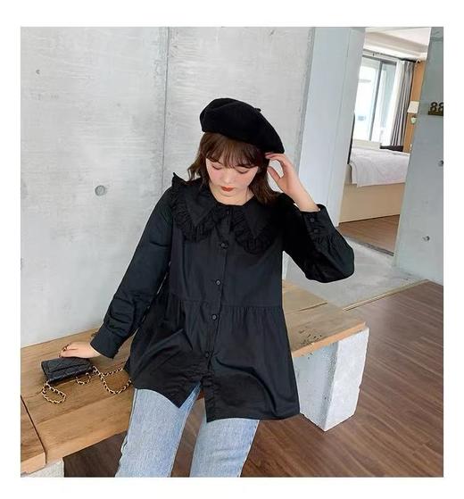 【诗铭洛可】Y161衬衫100%棉拼色蕾丝娃娃领长袖衫B12-2 商品图2