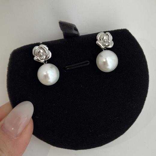 【甄珠贝】玫瑰花耳环 爱迪生10-11mm，ji光微微瑕，925纯银配件 商品图1