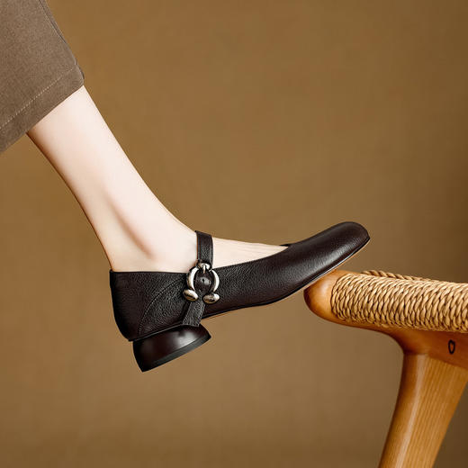 【预售5天】软面软底黑色羊皮玛丽珍鞋，中跟粗跟浅口不累脚单鞋NJMK&K1622 商品图4