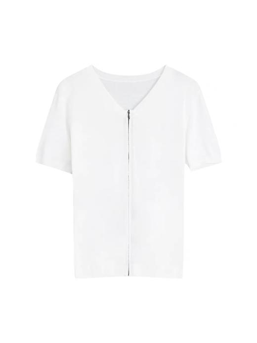 出逃赤岗西/25SST138/隐形拉链小V领显瘦基础款休闲短袖T恤 商品图3