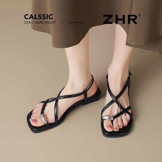 ZHR时尚凉鞋2025新款夏季罗马夹趾女款平底交叉配裙子外穿凉鞋 商品图1