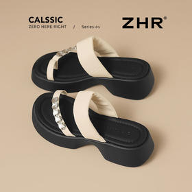 ZHR则则厚底增高拖鞋夹趾人字拖外穿2025夏新款海边水钻沙滩凉鞋