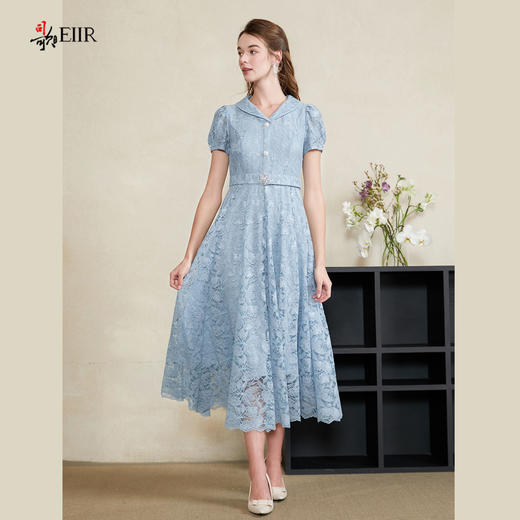 司歌蕾丝收腰连衣裙翻领腰带长裙A911135X 商品图4