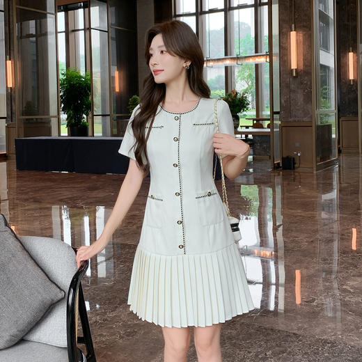 奢姿大码女装2025夏季减龄百褶圆领连衣裙胖妹妹时尚小香风裙子9952893925 商品图1