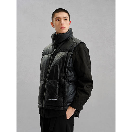 GXG男装 pu皮拼接立领通勤羽绒马甲男 冬季热卖羽绒服马甲G24X094008 商品图2