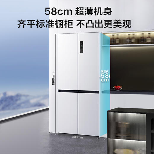 TCL 460升T9十字四开门58cm超薄零嵌入式底部散热双净味宽幅变温冰箱 R460T9-UQ 商品图7