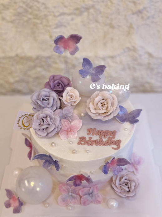 #梦幻小仙女蛋糕 #蝴蝶翩翩起舞 #花若盛开蝴蝶自来 #愿你我福蝶将至福气自来 #韩式裱花 #祝福语 #粉紫色系 忌廉蛋糕（默认自提，收费配送请联系客服） 商品图0