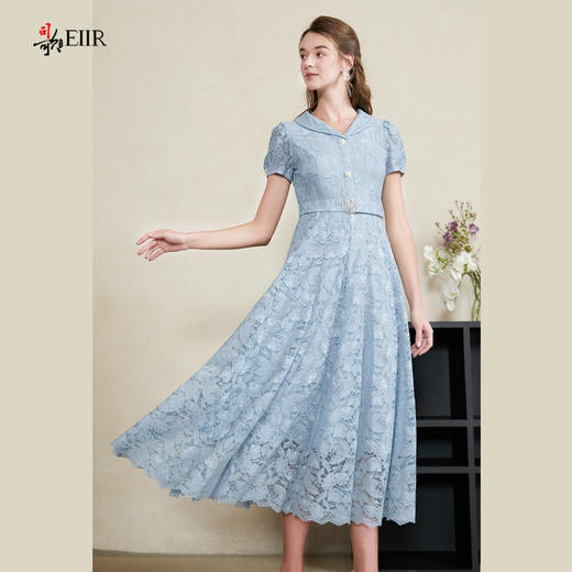 司歌蕾丝收腰连衣裙翻领腰带长裙A911135X 商品图1