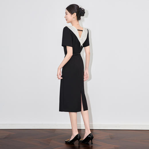 「高货wl」全新升级【铂金会员330/天猫439/差价109】(04957)洛诗琳高级感撞色褶皱花边连衣裙2025收腰时尚气质系带裙 商品图1