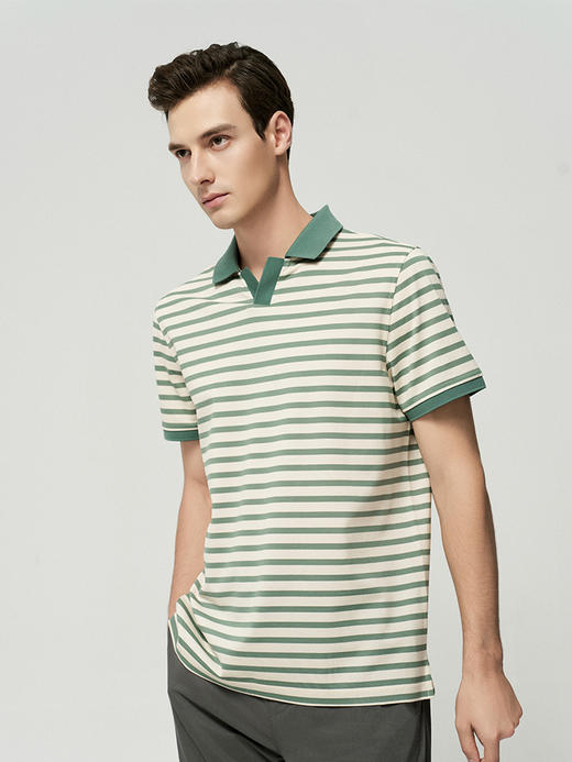 【棉+桑蚕丝条纹POLO衫】25年夏季新品男士休闲条纹翻领T恤舒适透气上衣 商品图2