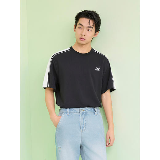 GXG男装 圆领T恤侧边织带上衣双色短袖针织 2025夏季热卖 商品图3