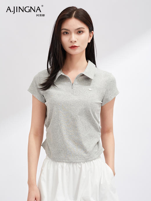 【日常通勤】阿菁娜简约通勤修身学院风Polo领T恤F30X302020 商品图1