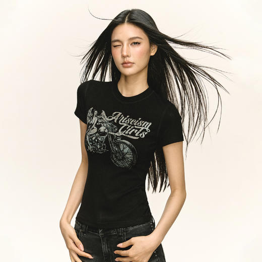Ariseism 美式复古设计感短袖t恤女夏季新款修身上衣 商品图0