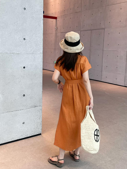 2506301    橙色显白 亚麻连衣裙 商品图5