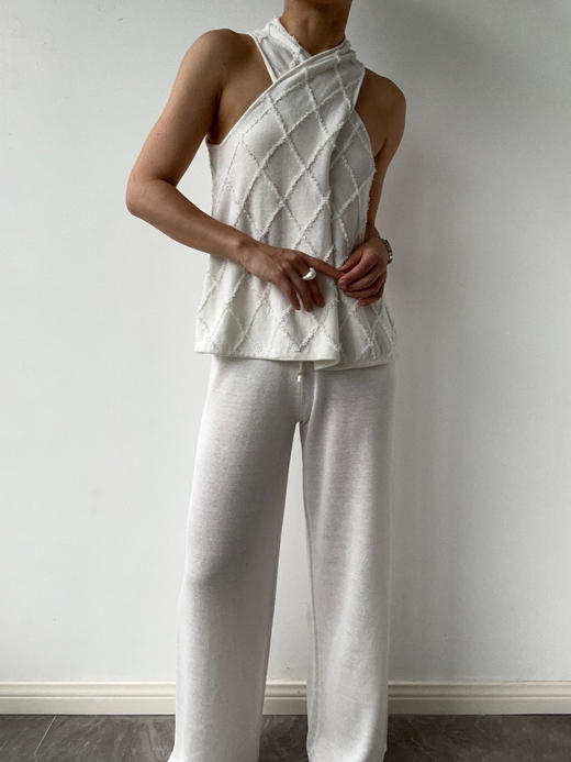 ZAANLI｜ZNSS25028 汉麻天丝系带针织长裤 [ 白 / 杏 ] 商品图3