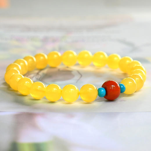 巧也【蜜韵.松瑞】8mm蜜蜡配南红松石手珠国风手串禅意风 商品图5