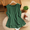 TZW-复古压皱棉麻背心女宽松拼接内搭T恤 商品缩略图1