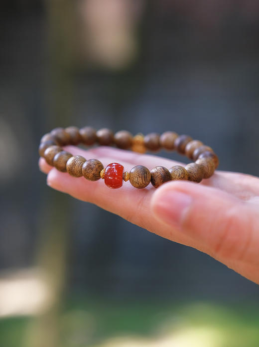 巧也【承福蕴】8mm奇楠沉香珠配南红玛瑙手珠国风手串禅意风 商品图6