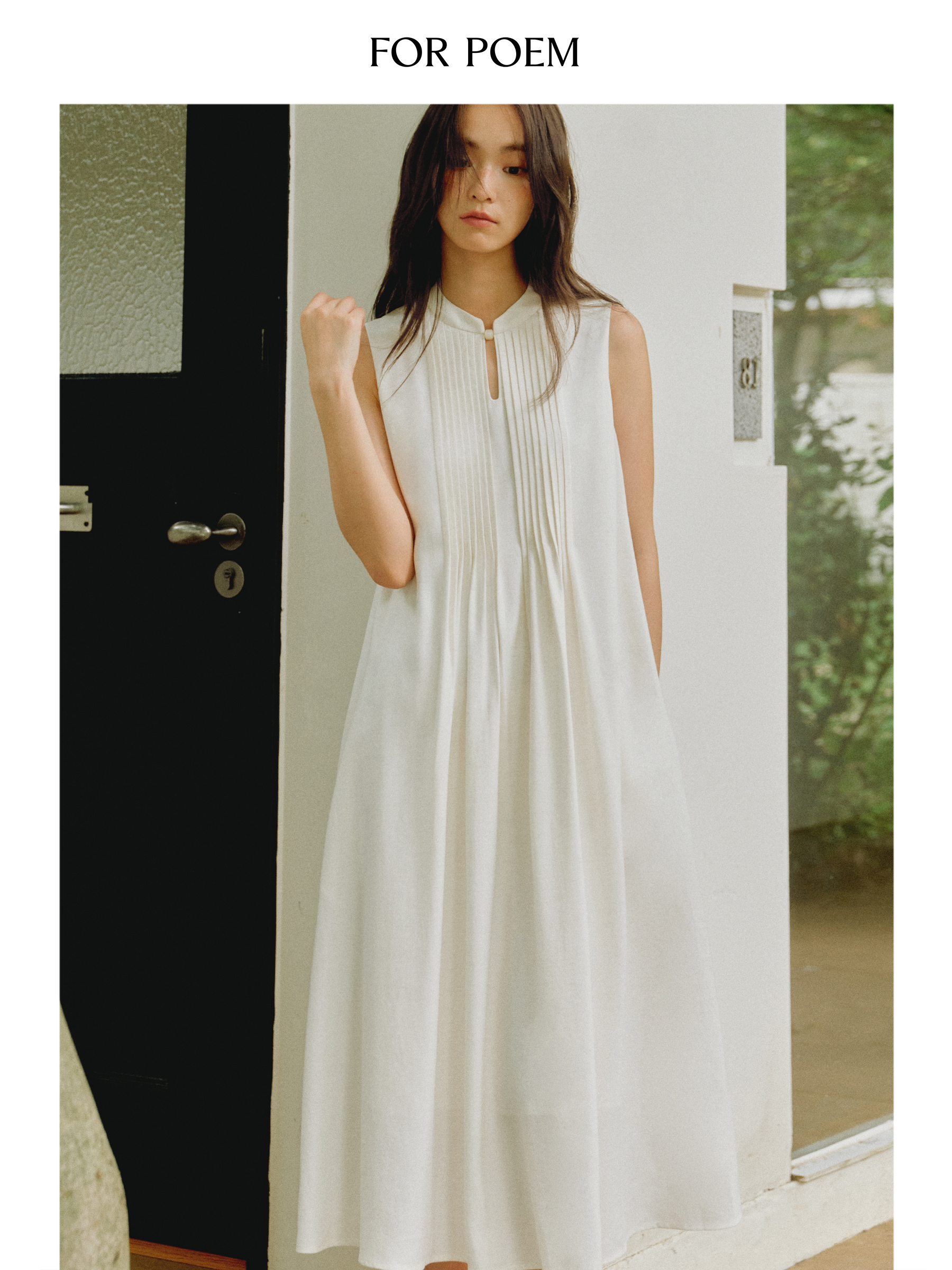 ForPoem 现货 25/SS原创设计天丝亚麻串珠中式风琴褶连衣裙