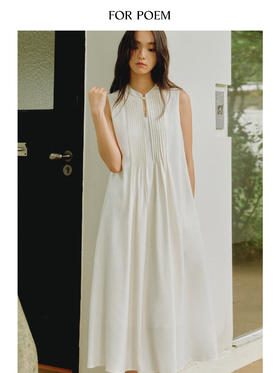 ForPoem 现货 25/SS原创设计天丝亚麻串珠中式风琴褶连衣裙