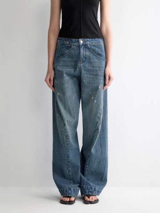 出逃赤岗西/25SSN91/微弯刀竖竹纯棉破洞洗水低腰阔腿牛仔长裤 商品图2