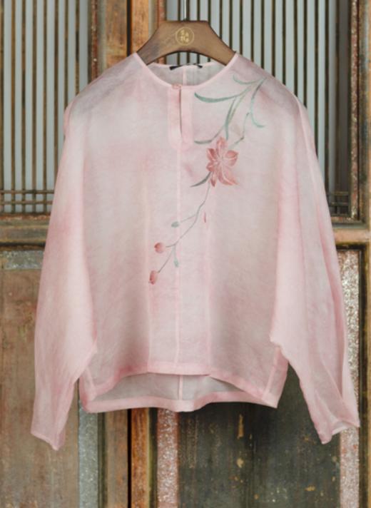 盛唐牡丹|真丝提花欧根缎虚针绣上衣 商品图0