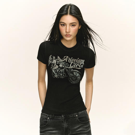 Ariseism 美式复古设计感短袖t恤女夏季新款修身上衣 商品图3