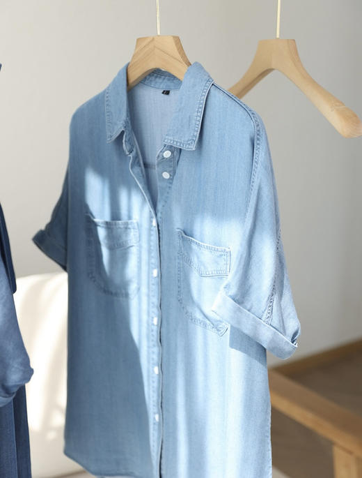 夏日港风100天丝软牛仔短袖衬衫 商品图10