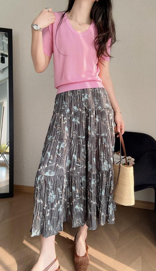 暗夜生花法式气质碎花裙松紧腰大摆显瘦中长款A字裙 商品图0