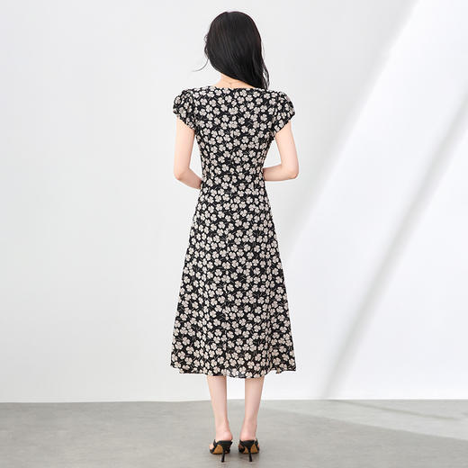 「高货wl」全新升级【铂金会员321/天猫429/差价108】(01411)洛诗琳气质减龄印花双绉连衣裙2025夏季方领修身显瘦裙子 商品图2