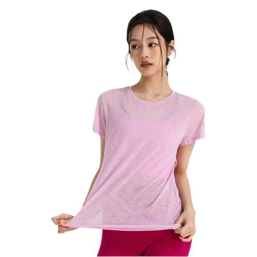 【竹节纱夏季透气瑜伽罩衫】镂空美背运动上衣瑜伽服 女圆领健身短袖夏  商品图4