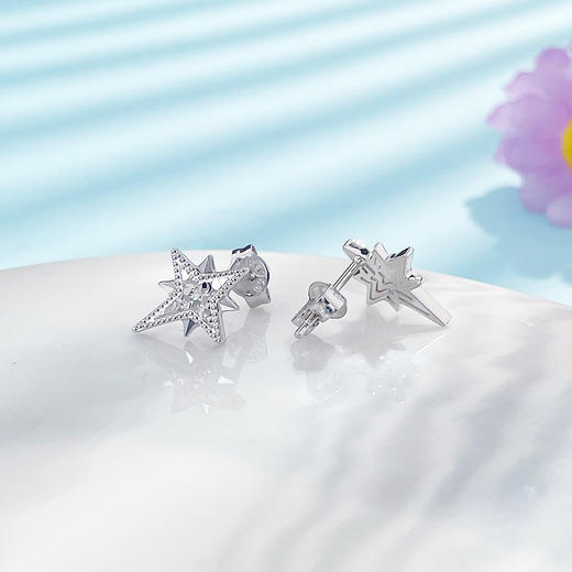 【限时8.8折】【线上铂金馆】PT950 #碎碎冰 【国际铂金协会 精品】铂金实心碎碎冰圣诞星芒耳饰耳钉（直针配铂金耳迫）(BES00200)预售产品下单后不退款不退货不换货不补差价) 商品图1