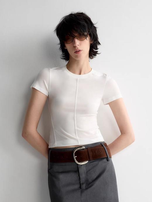 出逃赤岗西/25SST150/三色基础款分割线设计微透短款短袖T恤 商品图1