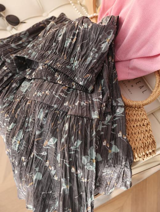 暗夜生花法式气质碎花裙松紧腰大摆显瘦中长款A字裙 商品图6