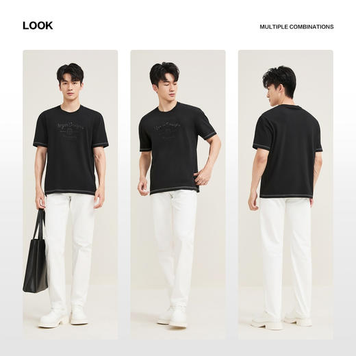 【柒先生/肌理面料/重磅T恤】柒牌短袖T恤男夏季圆领阔上衣130T70040 商品图2