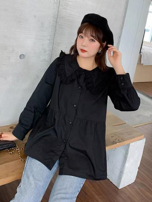 【诗铭洛可】Y161衬衫100%棉拼色蕾丝娃娃领长袖衫B12-2 商品图0