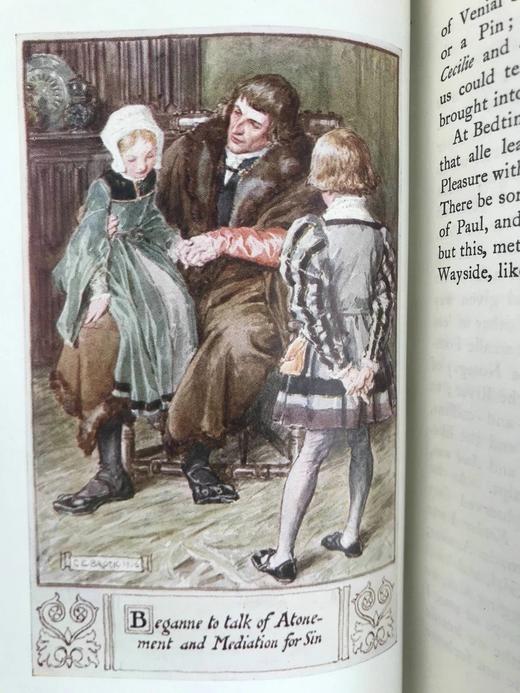 含藏书票！1906年 安妮·曼宁《托马斯·莫尔的管家》 C.E.布洛克23幅彩色插图 漆布精装32开 商品图7