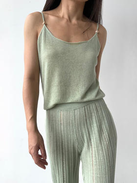 ZAANLI｜ZNSS25022 汉麻天丝卷边吊带针织背心 [ 绿 /  杏 / 棕 ]