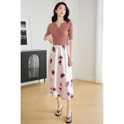 剩S/M/L 【休闲套装】2025夏季时尚简约纯色针织衫减龄印花半裙3658 商品图1