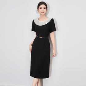 「高货wl」全新升级【铂金会员330/天猫439/差价109】(04957)洛诗琳高级感撞色褶皱花边连衣裙2025收腰时尚气质系带裙