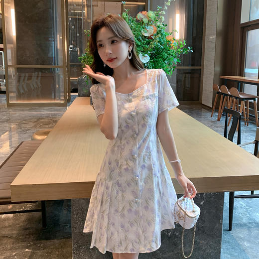 奢姿大码女装2025夏季新款时尚方领短袖连衣裙胖妹妹气质碎花裙子9952869807 商品图1