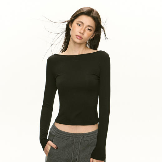 Ariseism 美式复古纯色长袖t恤女2025春秋新款修身上衣内搭打底衫 商品图1